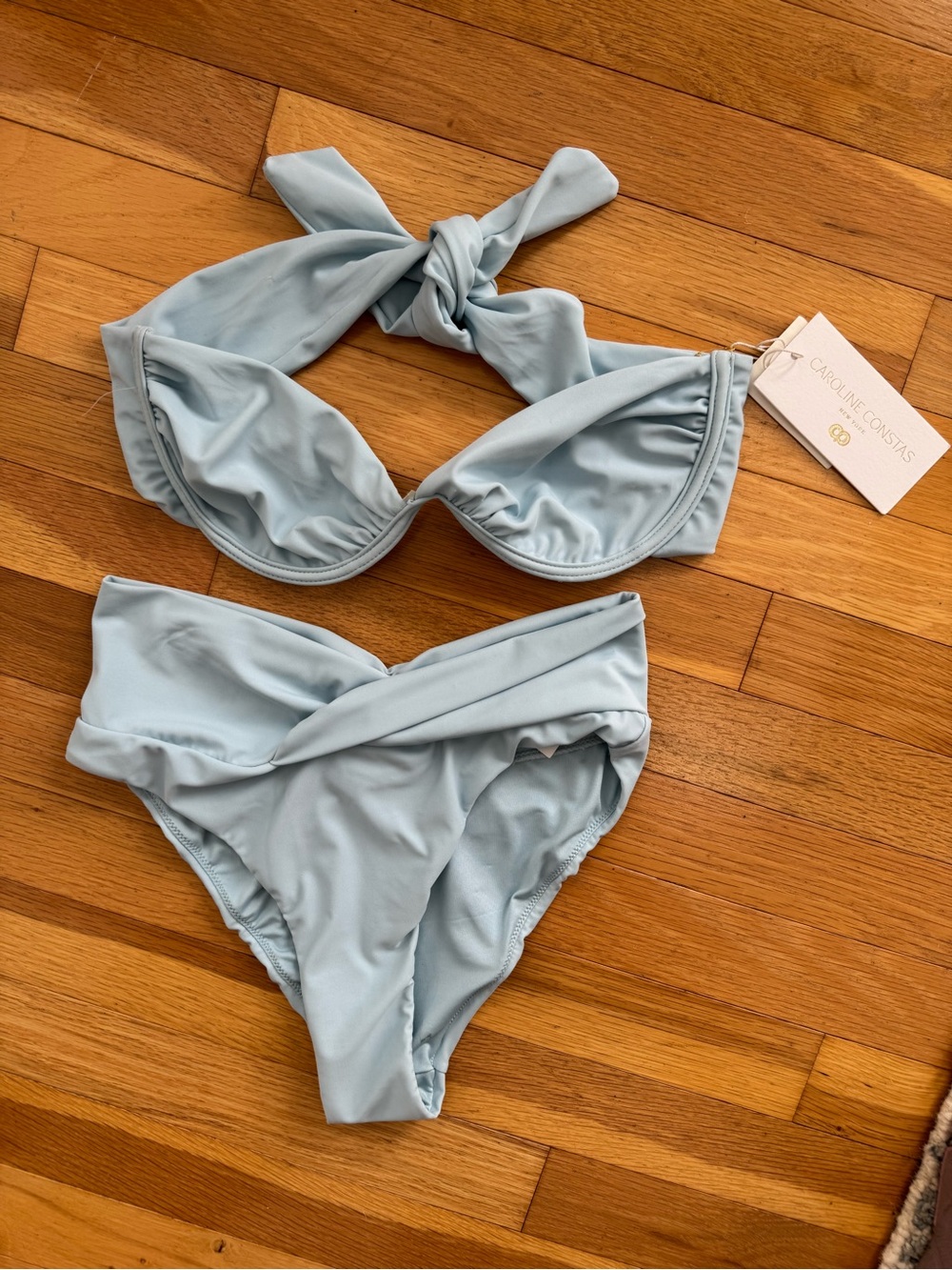 Caroline Constas Pale Blue Twist Bikini Set